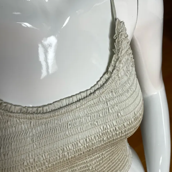 Free People Smocked Sage Green Crop Cami Top S Boho Stretch Strappy Back - Image 2