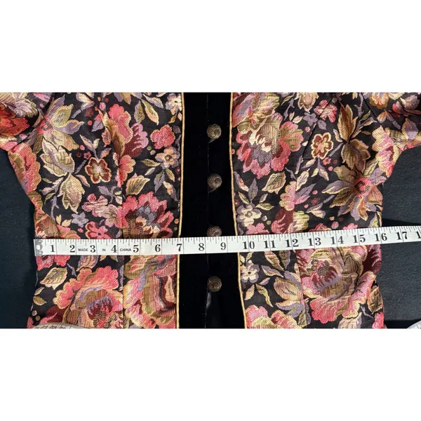 Vintage 80s Scott McClintock Floral Brocade Velvet Evening Jacket Gold Approx M - Image 10