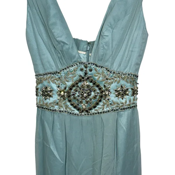 NWT Mandalay N Turquoise Silk Beaded Embellished Maxi Evening Gown Dress Size 6 - Image 3