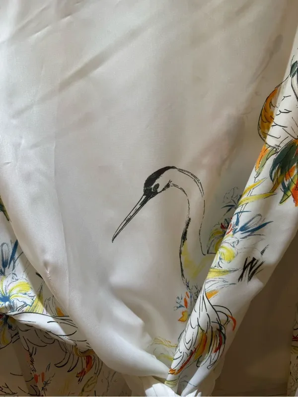 Cream Floral & Crane Print Wrap Blouse 8 - Image 7