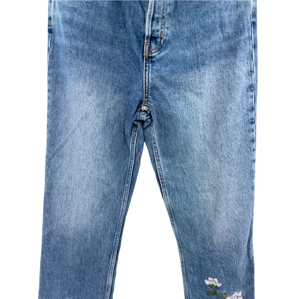 Reformation Cynthia High Rise Straight Jeans Fauna Floral Embroidered Size 28 - Image 5