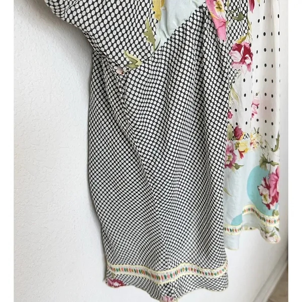 Johnny Was Silk Tunic M floral Embroidered Gathered Waist blouse lightweight - Image 9
