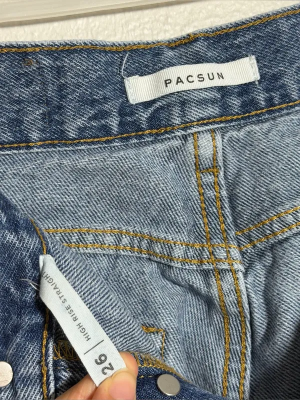 Pacsun Women Streetwear High-Rise‎ Straight Distressed Blue Denim Jeans size 26 - Image 4