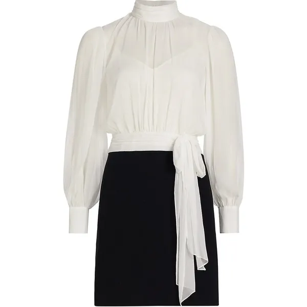 $495‎ Cinq à Sept Holiday Elena White Black Sheer Blouson Mini Dress Sz 2 NEW - Image 6
