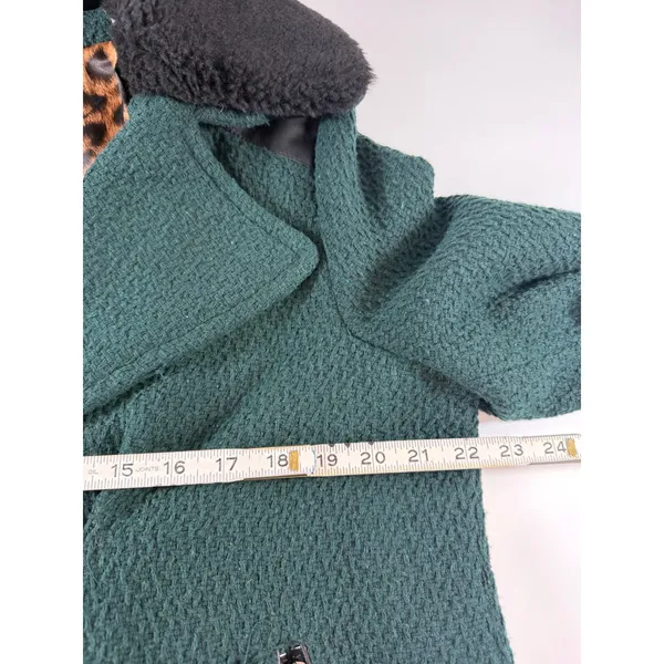 Steve Madden Womens Green Wool Blend Faux Fur Collar Leopard Lining Coat Large - Image 4