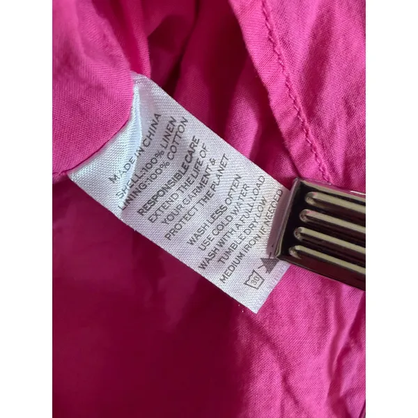 Hill House Mini Skirt Women M Pink Linen Tiered Ruffle Elastic Waist - Image 3