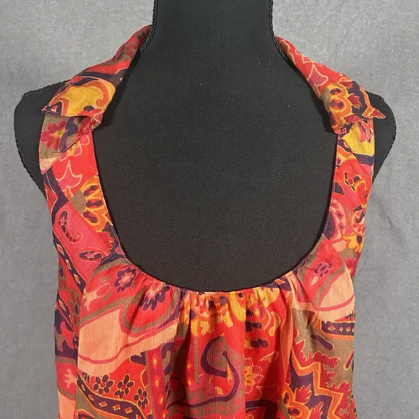 Free People Boho Paisley Halter Tank Top Women's Red‎ Orange Medium - Image 2