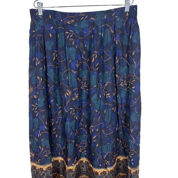 Sag Harbor Woman Vintage Blue Floral Paisley Rayon Maxi Skirt XL Elastic Waist - Image 2