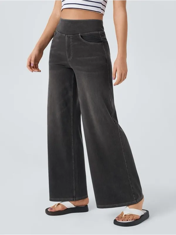 HALARA Flex High Waisted Pockets Baggy Wide Leg Washed Casual Jeans Size L NWT - Image 3