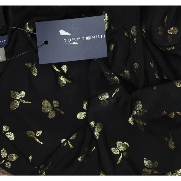 NWT Tommy Hilfiger Long Sleeve Ruched Waist Fit Flare Dress Black / Gold 8 - Image 8