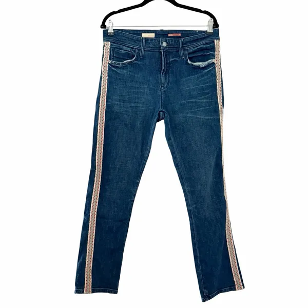 ANTHROPOLOGIE Pilcro Embroidered Side Stripe Slim Boyfriend Crop Jeans Sz 30 - Image 3