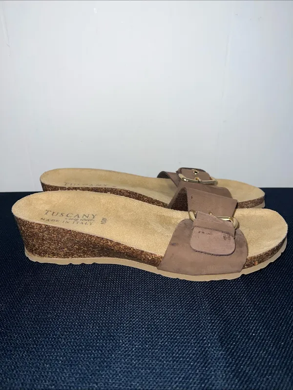 Brown Buckle Slide Sandals with Gold Accent - Image 2