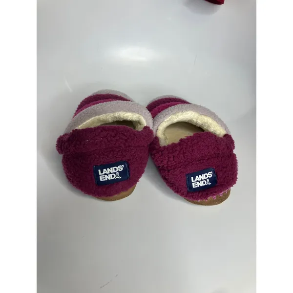 Lands End Sherpa Fleece Slippers Womens 6 Purple Pink Excellent Striped‎ Cozy - Image 4