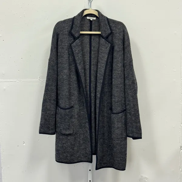 Madewell 100% Merino Wool Herringbone Sweater Coat Grey NB389 Women's Small - Image 2