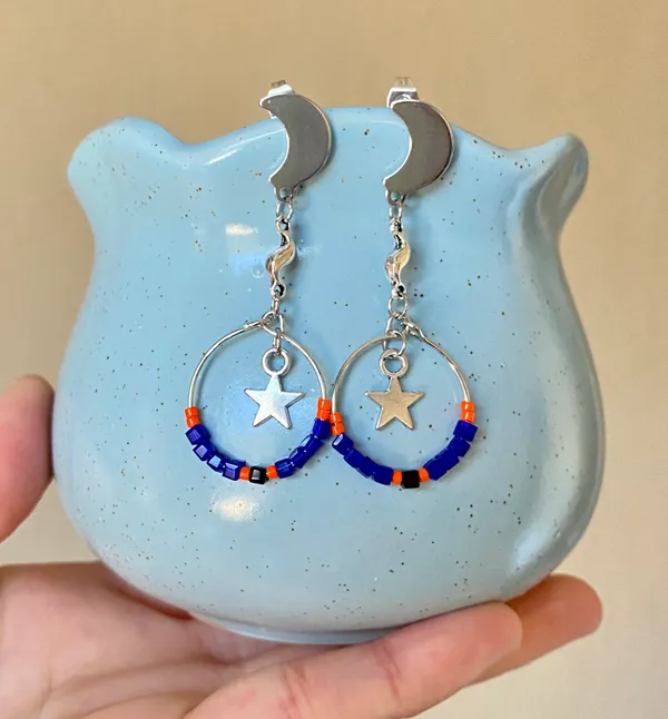 stainless steel moon boho vintage aesthetic fairy style hoop dangle earrings💙⭐️🍃🌙🌠 - Image 3