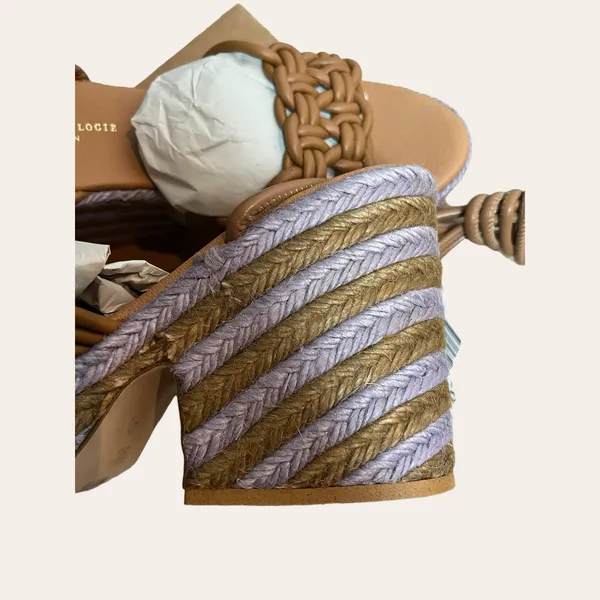 Anthropologie Raffia Purple Brown Woven Espadrille Platform Lace Up Sandals 9 - Image 7