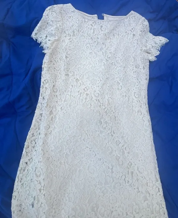 Zara Woman White Lace Short Sleeve Shift Dress Size M - Image 3