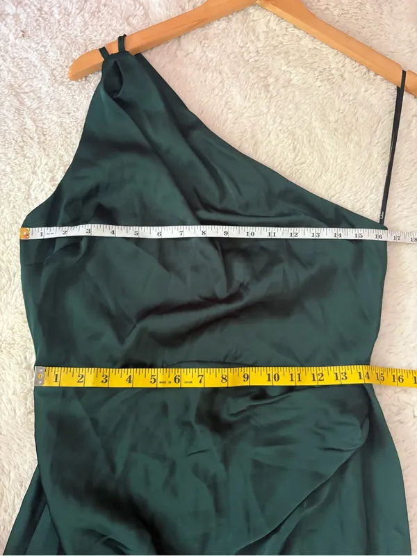 Lulus Signature Elegance Emerald Satin One-Shoulder Maxi Dress Size Large Formal - Image 8