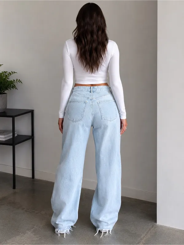 Old Navy Light Blue High-Rise Wide Leg Button-Fly Jeans - Image 2