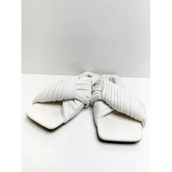 Steve Madden Mentor White Ruched Knotted Square Toe Flat Slide Sandals 8.5M - Image 6