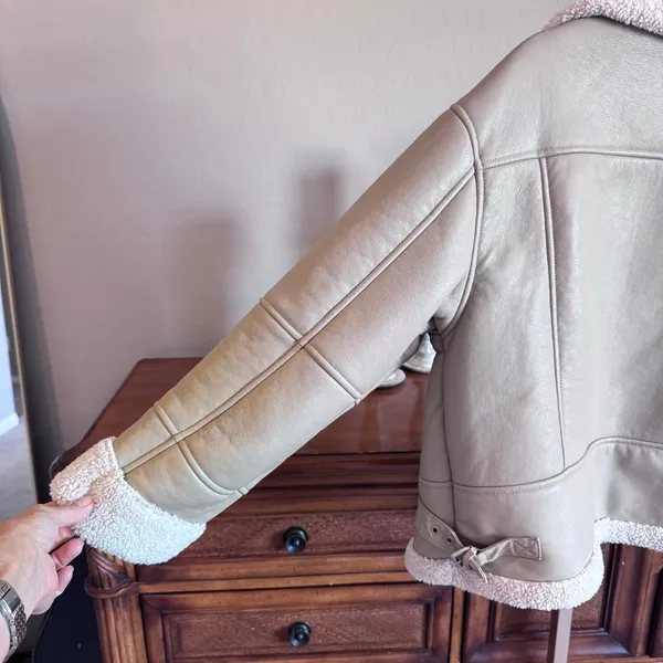 Heartloom Matin Faux Leather Sherpa Coat Jacket Beige Size M - Image 10