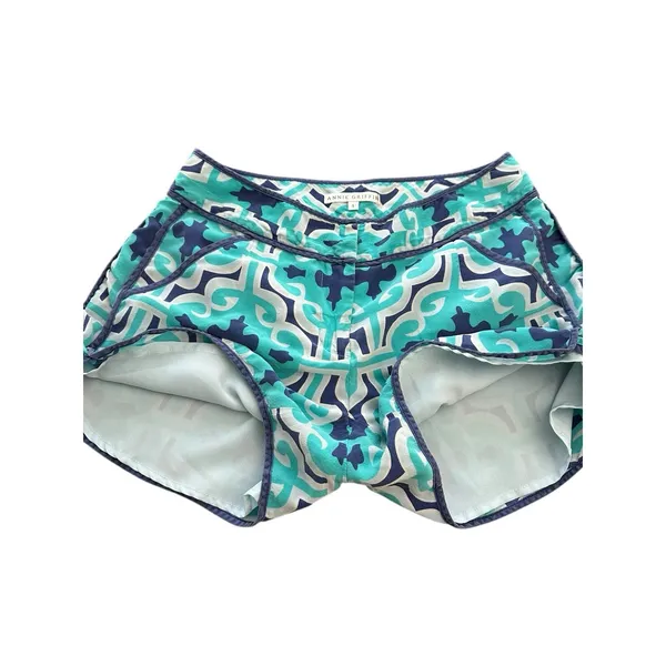 Annie Griffin Shorts Women's Sz 4 100% Silk‎ Blue White Geometric Print #BB12-4 - Image 4