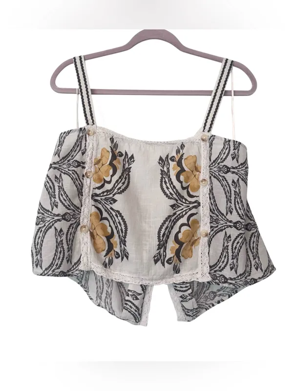 Anthropologie Oversized Cotton Boho Crop Top Botanical Floral Lace Trim Large - Image 5