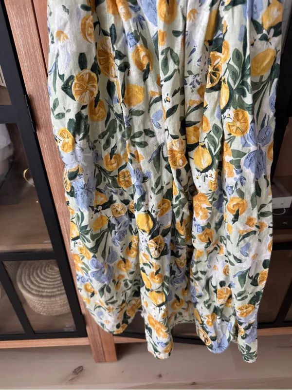 Abercrombie emerson midi dress linen lemons print petite a&f square neck pockets - Image 8