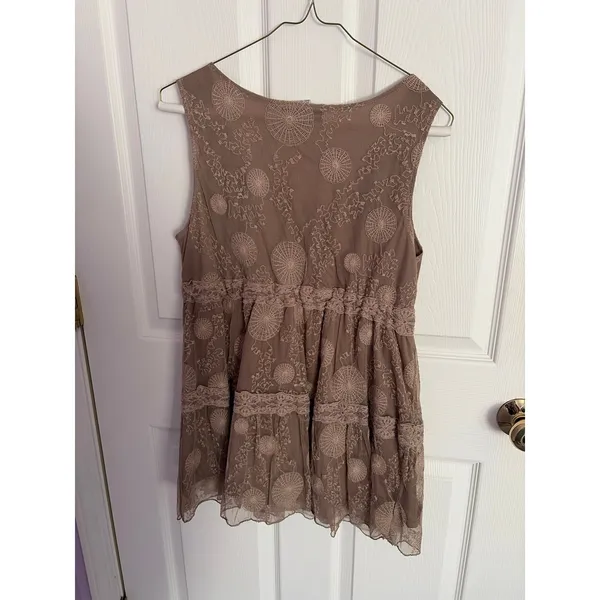 Ultra Pink Boho Lace Sleeveless Blouse Top Large Beige Tan Layered Cami V-Neck - Image 3
