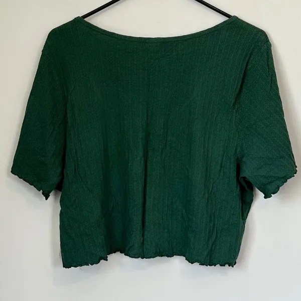 NWT bp Dark Green Pointelle Rib Cropped Short Sleeved Henley - Size: 3X - Image 5