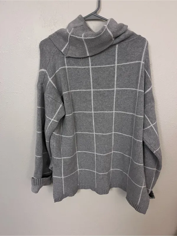 Kirundo Gray Windowpane Plaid Cowl Neck Sweater size XL Silver - Image 3