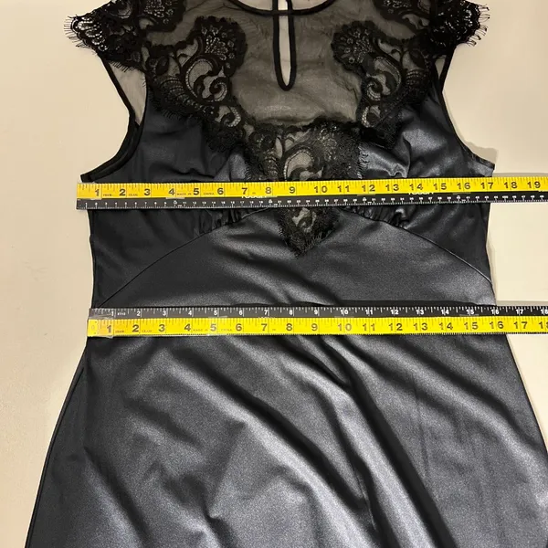 Vintage Sears Nightgown Women Medium Black Mesh Lace Satin Long Sleeveless Sheer - Image 13