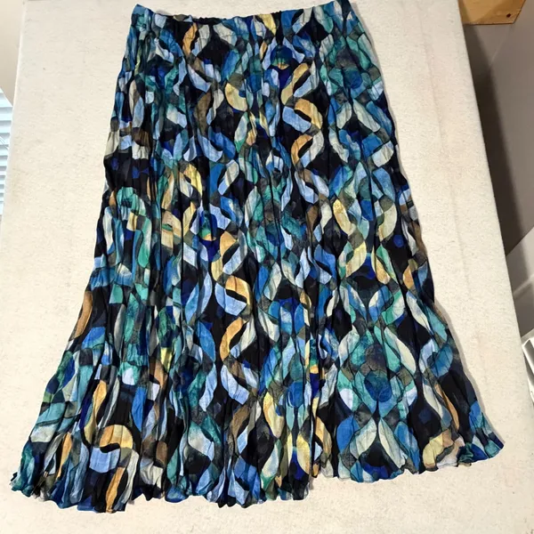 NIC+ZOE Blue Multi Abstract Geometric Pleated Maxi Skirt XL F241726 NWT - Image 6