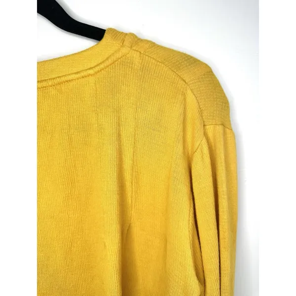 Free People Summer Struttin Mini Dress Golden Yellow Henley Waffle Ruffle Medium - Image 8