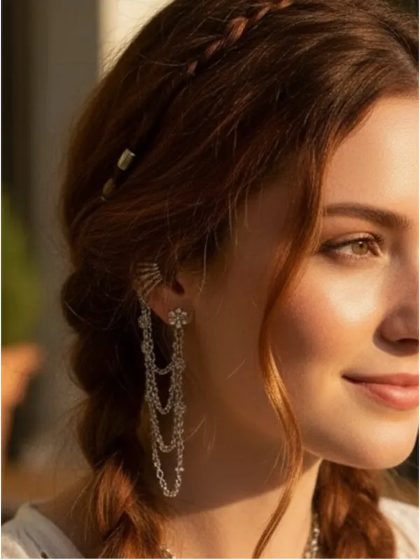 Free People Floral Gold Tone Ear Party Earrings One Size - Image 2