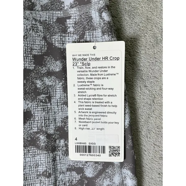 Lululemon Wunder Under HR Crop 23 Scallop Size 4 Luxreme Gray White Leggings New - Image 7