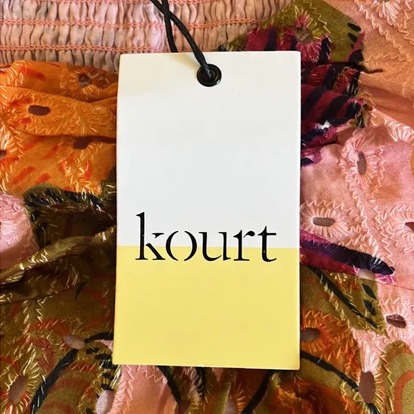 Kourt Tropical Leaf Puff‎ Sleeve Mini Dress Pink Orange Multicolor Size S NWT - Image 12