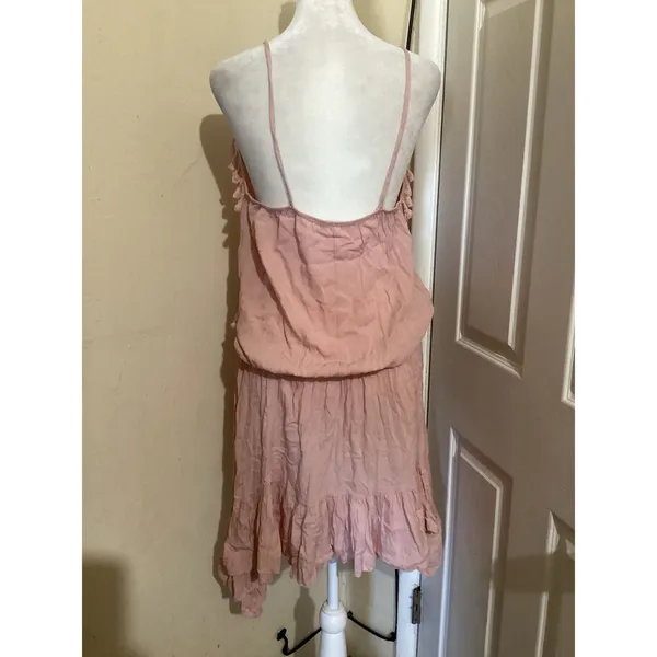 Vintage Havana Pink Tassel Drawstring Waist Sleeveless Mini Dress S - Image 4