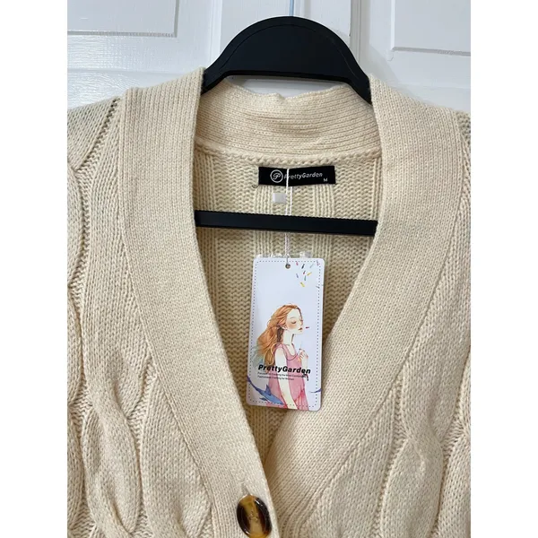 PrettyGarden Cable Knit Cardigan M Preppy‎ Classic Minimalist Academia Soft NEW - Image 2