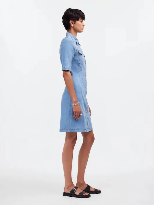 Madewell Denim Seamed Mini Shirtdress Palermo Wash Short Sleeve Buttons Size 6 - Image 2