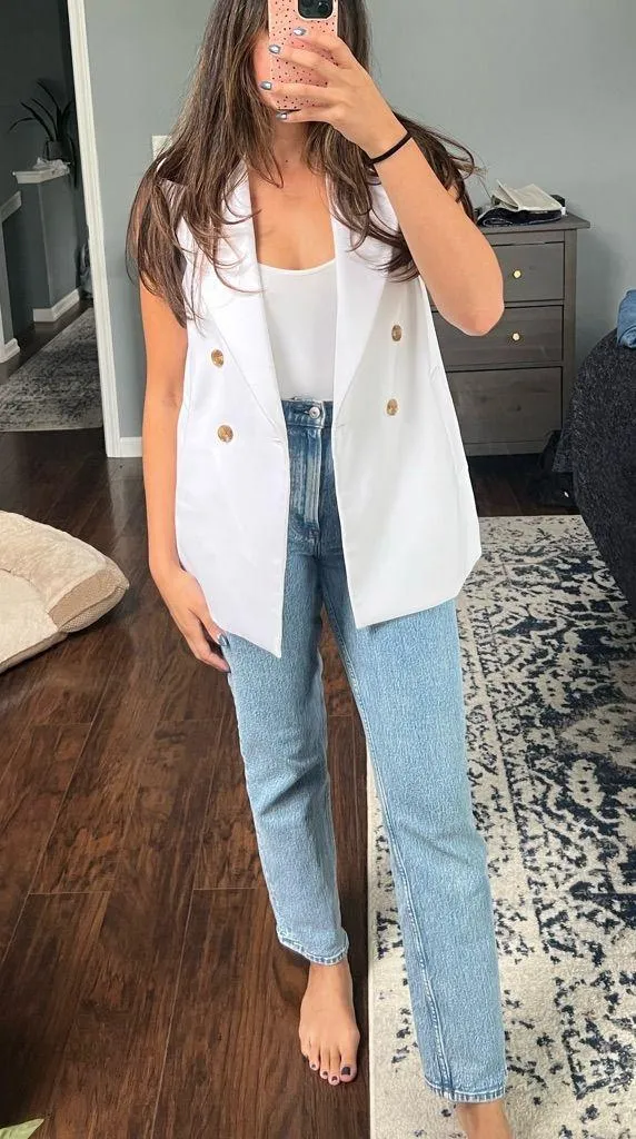 Banana Republic White Sleeveless Blazer Vest - Image 12