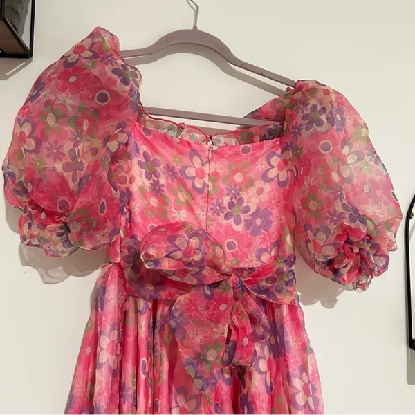 Sugar Thrillz‎ Growin’ Pretty Maxi Dress Sweetheart Neck Sheer Puff Sleeve XS - Image 4