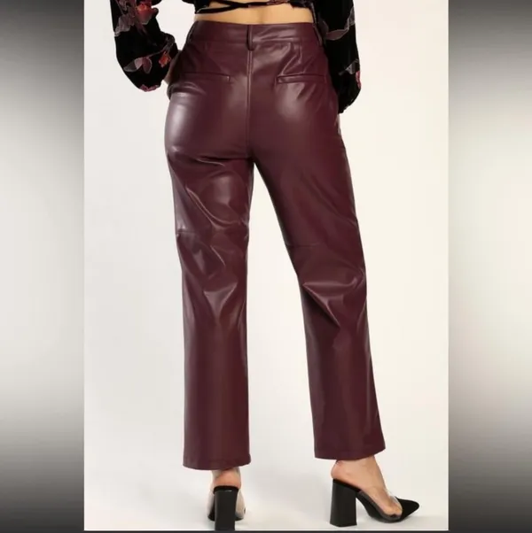Lulus Maroon Burgundy Faux Leather Pants - Image 3
