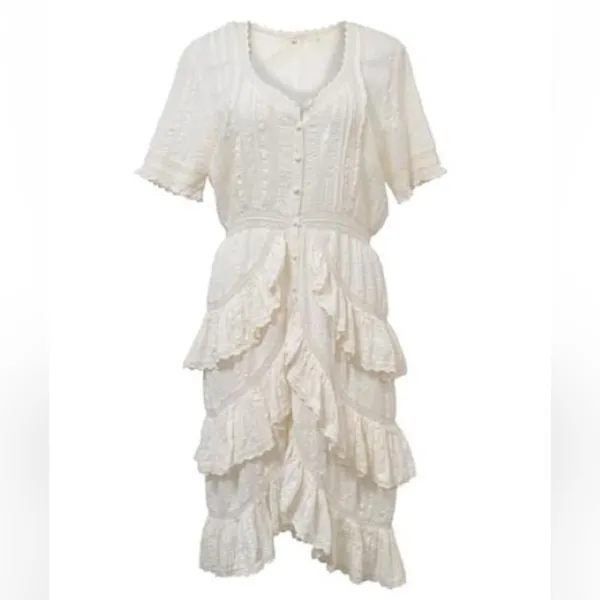 LoveShackFancy Bec Victorian Ruffle Peasant Midi Dress Farmhouse Ivory Size 2 - Image 10