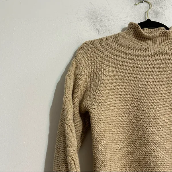 J. Crew Factory Mockneck Cable Sleeve Sweater Light Khaki Neutral Preppy Minimal - Image 5