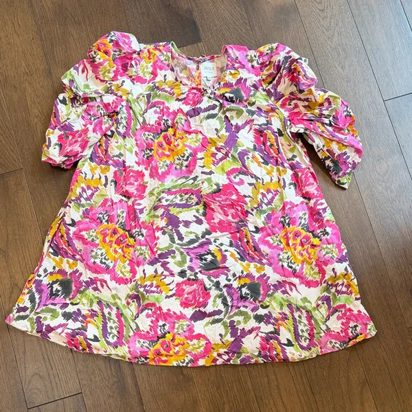 MISA Los Angeles Pink Floral Ikat Puff Sleeve Mini Dress - Medium - C11-610 - Image 2