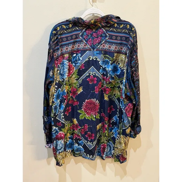 New John‎ Mark Floral Women's Plus Size 3X Roll Tab Sleeve Silky Top Artsy Boho - Image 7