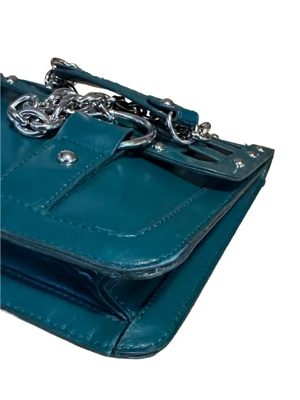 Vintage Y2k Baby Phat Teal Caged Design Chain Shoulder Bag - Image 9