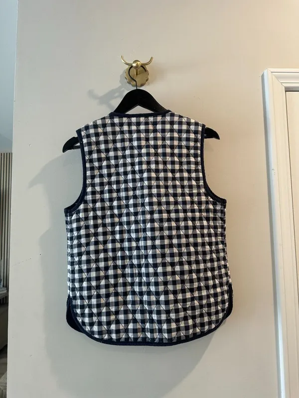 FREE PEOPLE Claudine Quilted Vest in Gingham Blue Size X-Small - Image 6