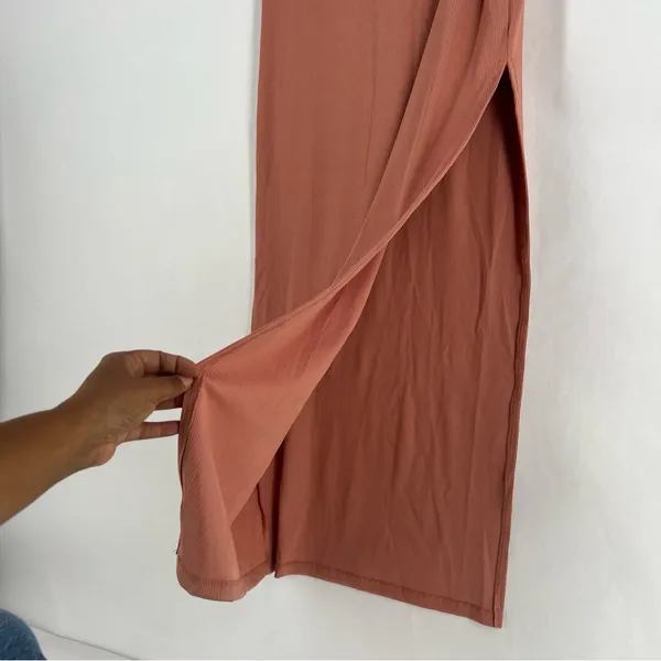 Haute Monde‎ Blush Pink Stretch Ribbed Jersey Knit Side Slit Bodycon Maxi Dress - Image 7